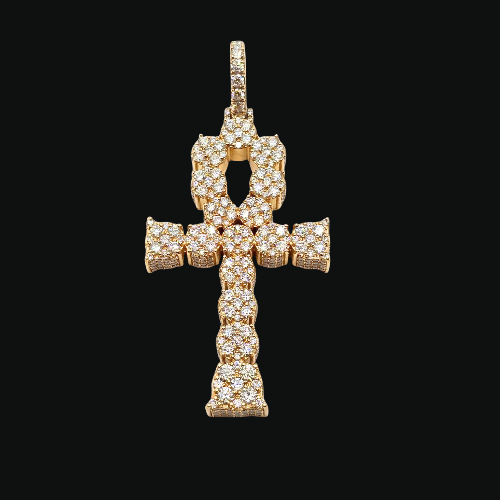 Real 14K Gold Diamond Ankh Pendant