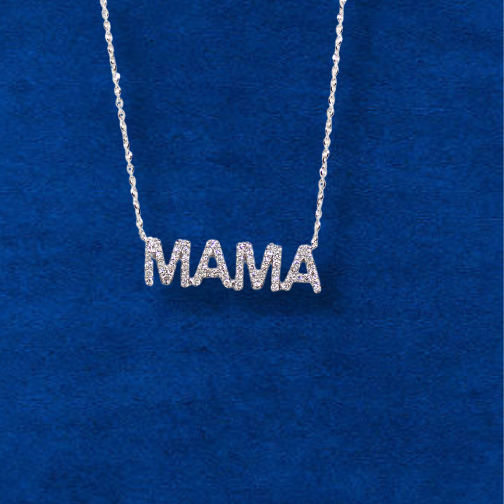 Collar "MAMÁ" con diamantes de oro auténtico de 10 quilates