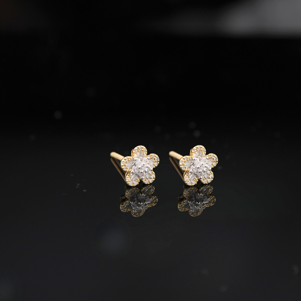 Real 10K Gold Diamond Flower Studs 0.25 CTW