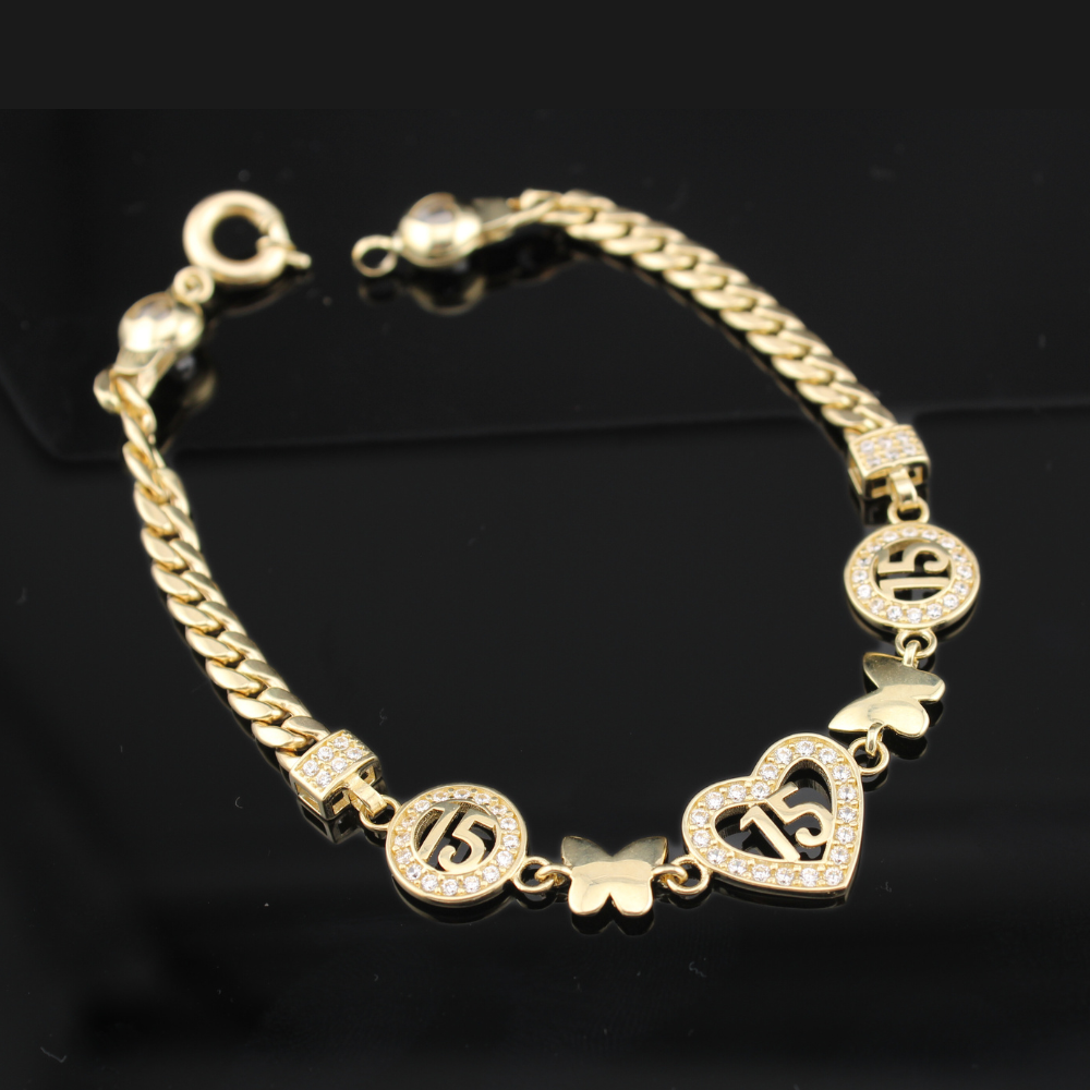 Pulsera de quinceañera de oro de 10K real