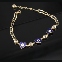 Pulsera de oro de 10K auténtico con corazón y ojo turco