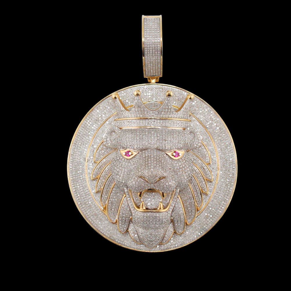 Real 10K Gold Diamond Large Lion Charm
