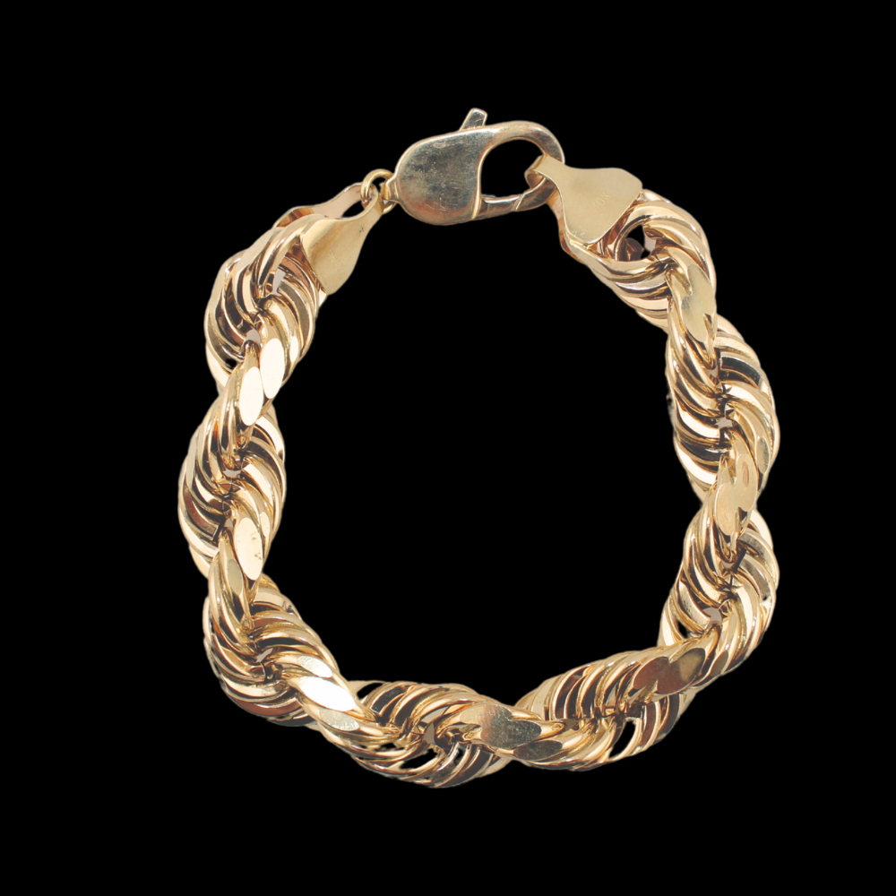 Pulsera de cuerda de oro amarillo de 10K auténtico
