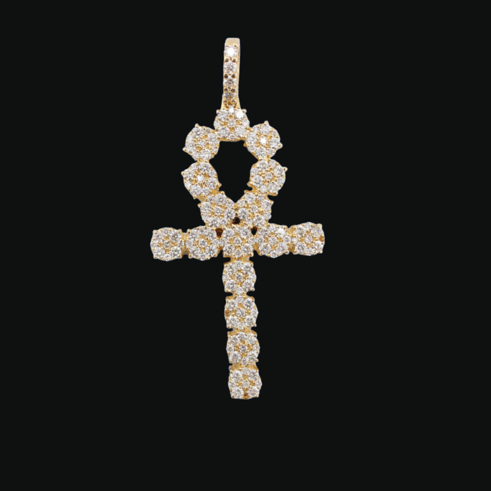 14k Gold and Diamond Cross Pendant - on black background - ICEbyAK