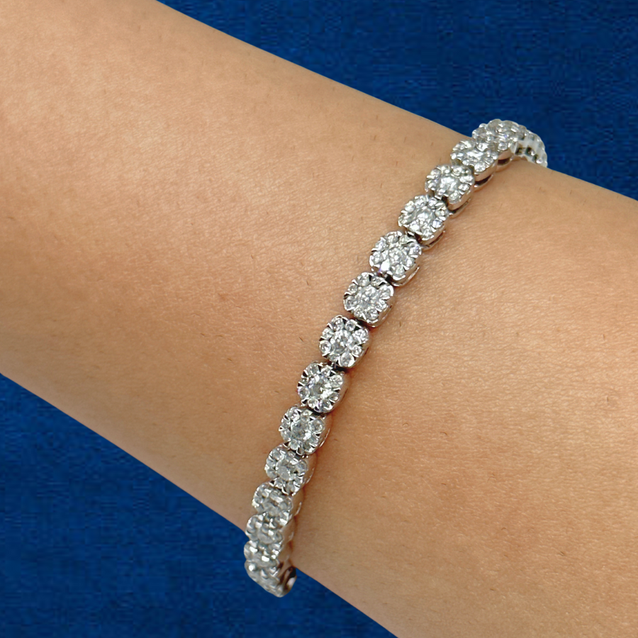 10K White Gold Round-Cut Natural Diamond Tennis Bracelet