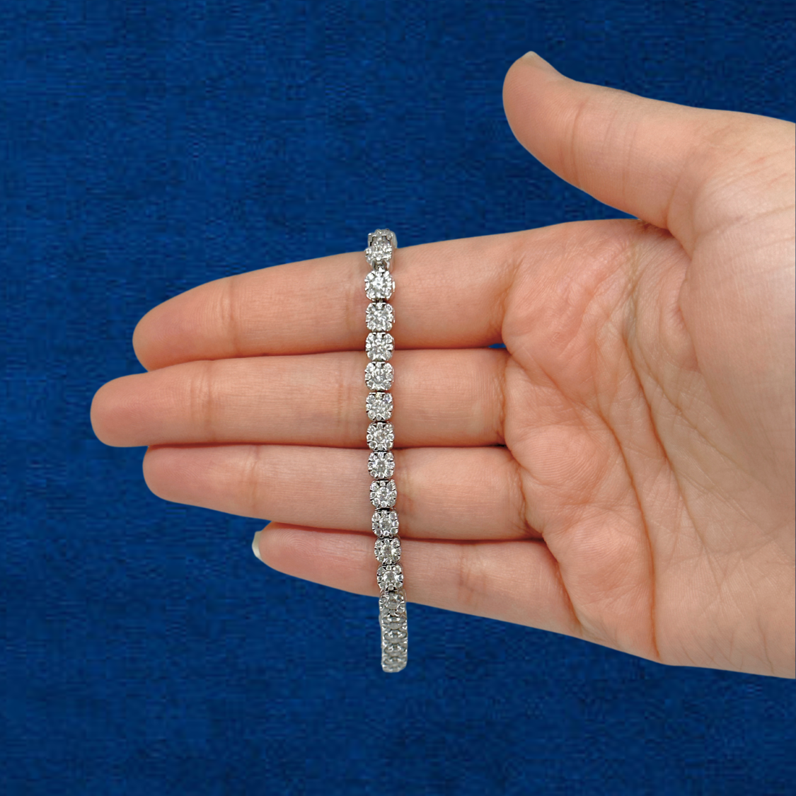 10K White Gold Round-Cut Natural Diamond Tennis Bracelet