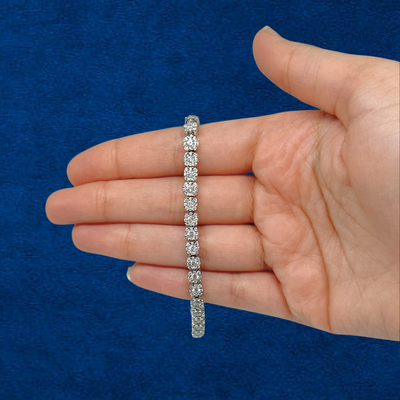10K White Gold Round-Cut Natural Diamond Tennis Bracelet