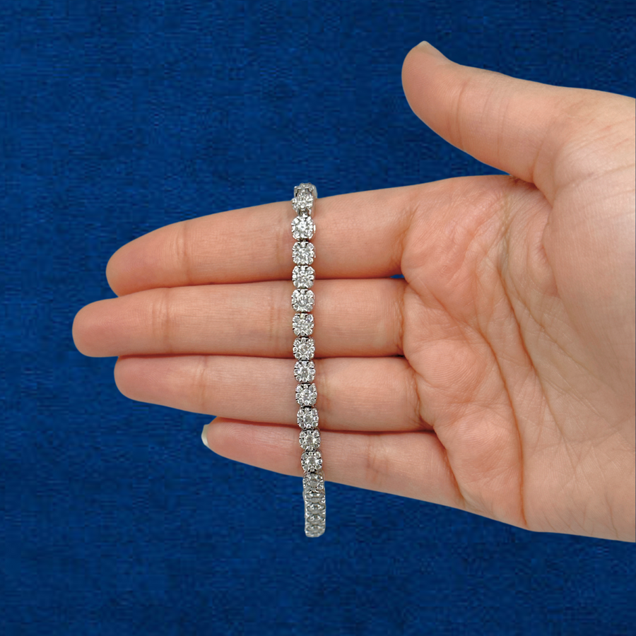 10K White Gold Round-Cut Natural Diamond Tennis Bracelet