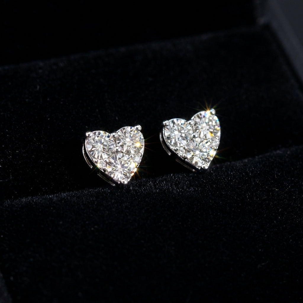 10K Gold Diamond Heart Earrings