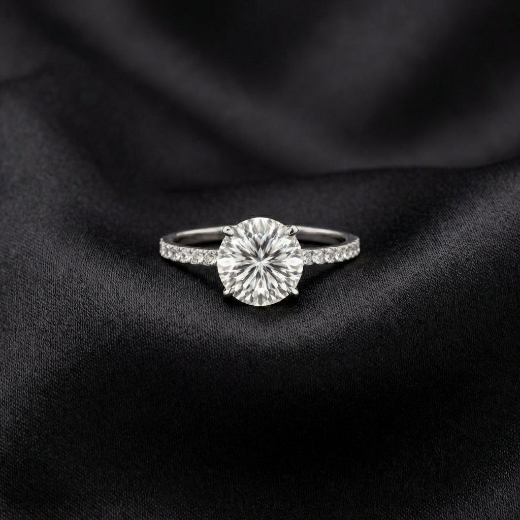 Anillo de diamante redondo de oro blanco de 14K real, 3.59 CTW