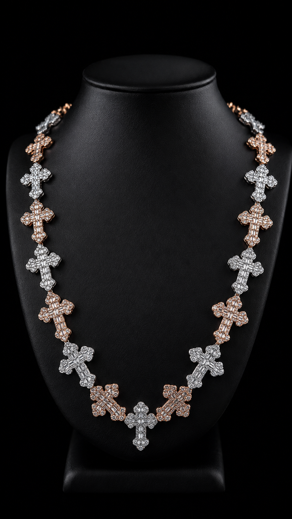 Real 10K Gold Diamond Cross Bagguette Chain