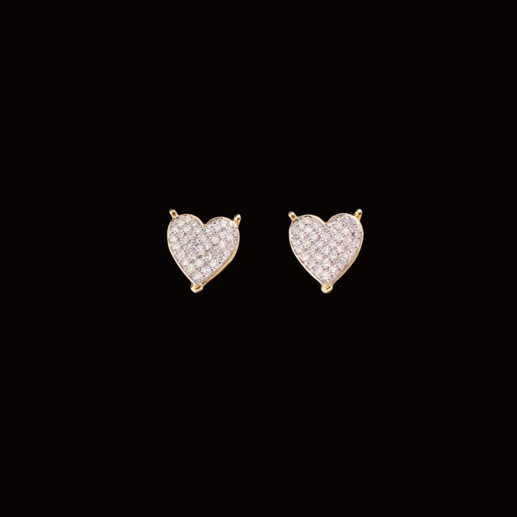 Pendientes de oro de 10K con forma de corazón y diamante auténticos