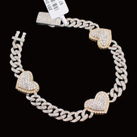 Pulsera de Corazón de Diamantes de Oro de Dos Tonos de 10K Auténtico