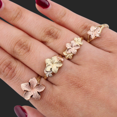 10K Real Gold Plumeria Rings