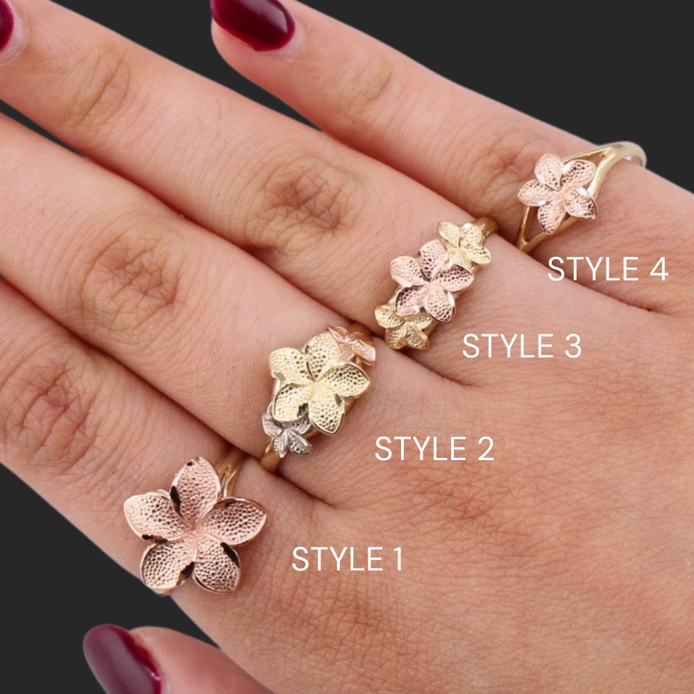 10K Real Gold Plumeria Rings