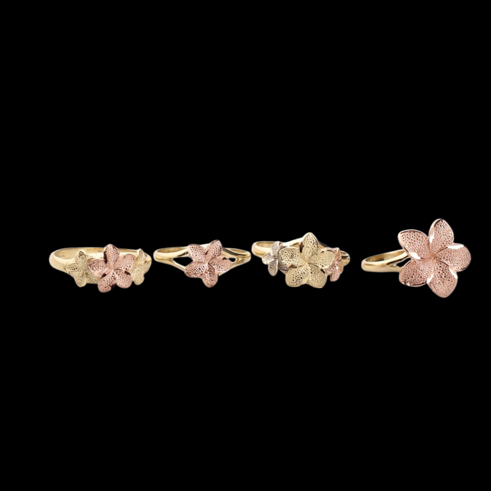 10K Real Gold Plumeria Rings