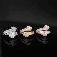 Anillo de doble corazón de diamante de oro de 10K real