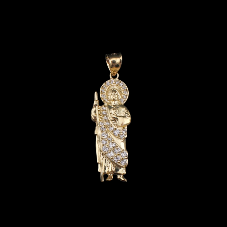 10K Gold San Judas Pendant - on black background - ICEbyAK