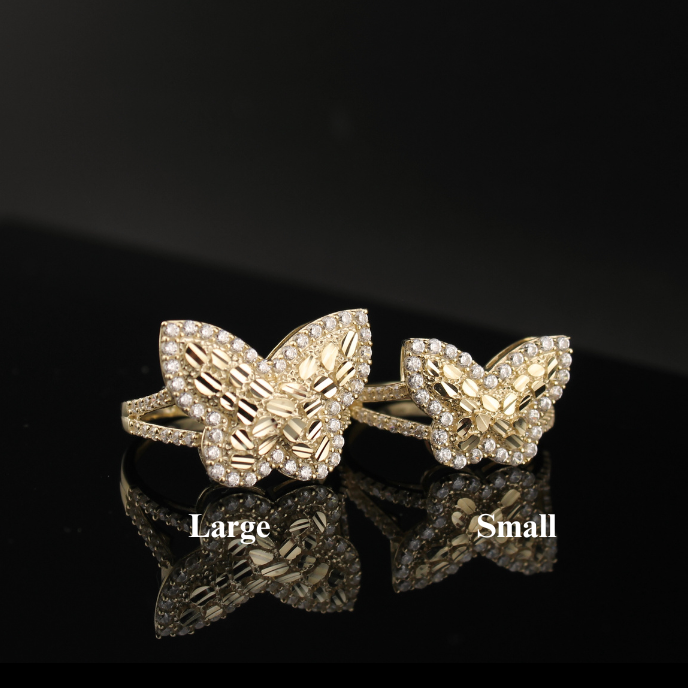 Anillo de mariposa pepita de oro de 10K auténtico
