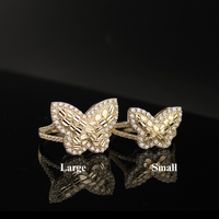 Anillo de mariposa pepita de oro de 10K auténtico