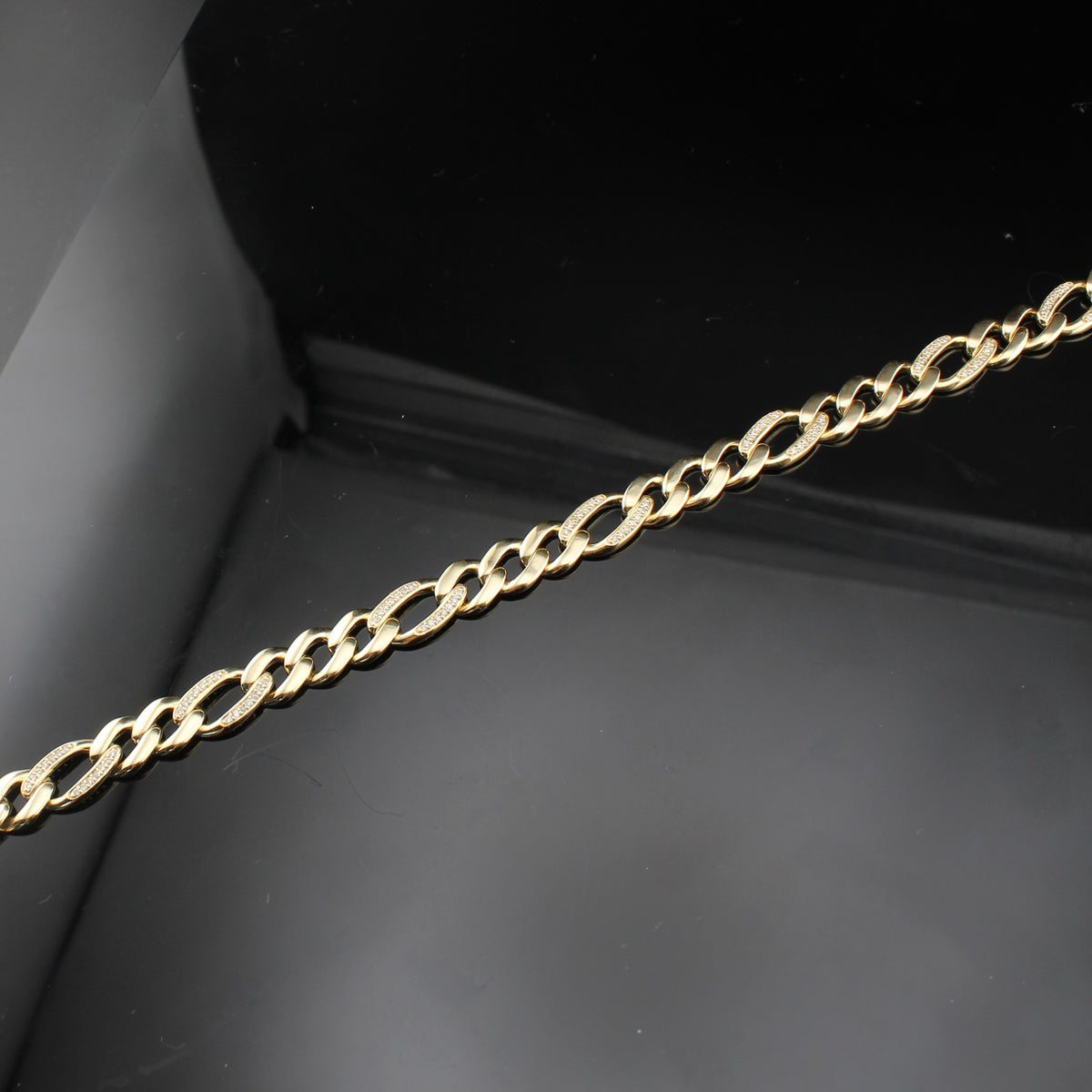 Pulsera cubana de oro 14K con diamantes auténticos