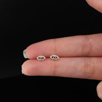 Pendientes de tuerca de oro de 14 quilates con diamante de ojo turco auténtico