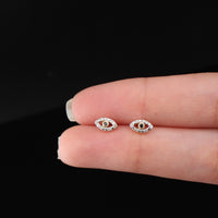 Pendientes de tuerca de oro de 14 quilates con diamante de ojo turco auténtico