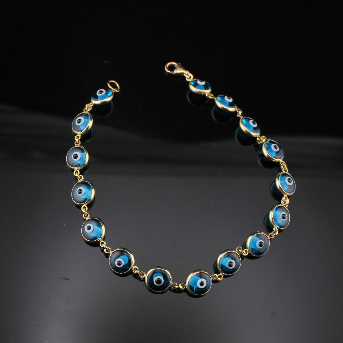 Pulsera de oro de 14 quilates con ojo turco y turquesa