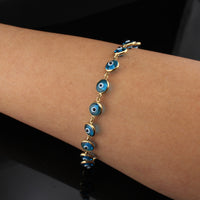 Pulsera de oro de 14 quilates con ojo turco y turquesa