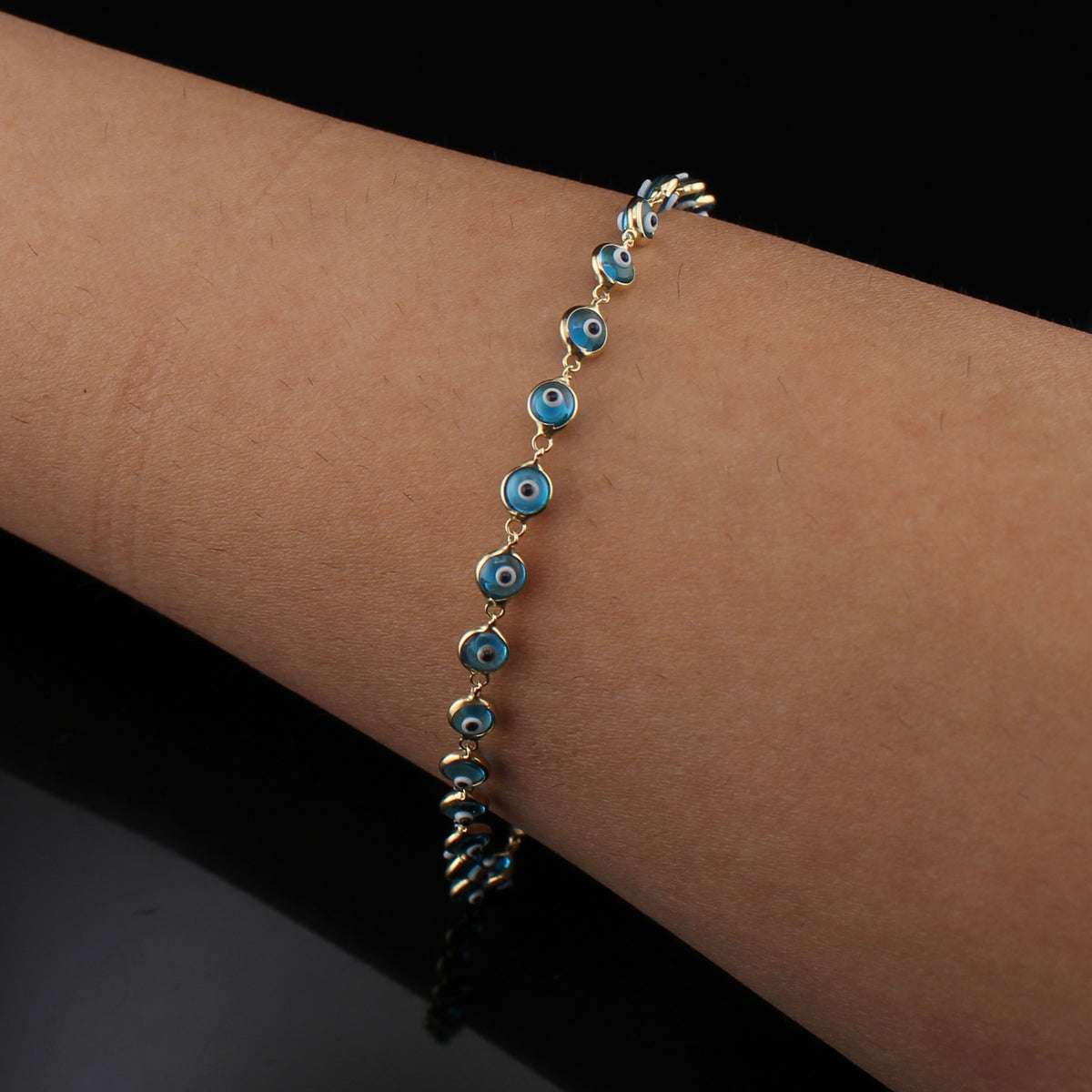 Pulsera de oro de 14 quilates con ojo turco de turquesa