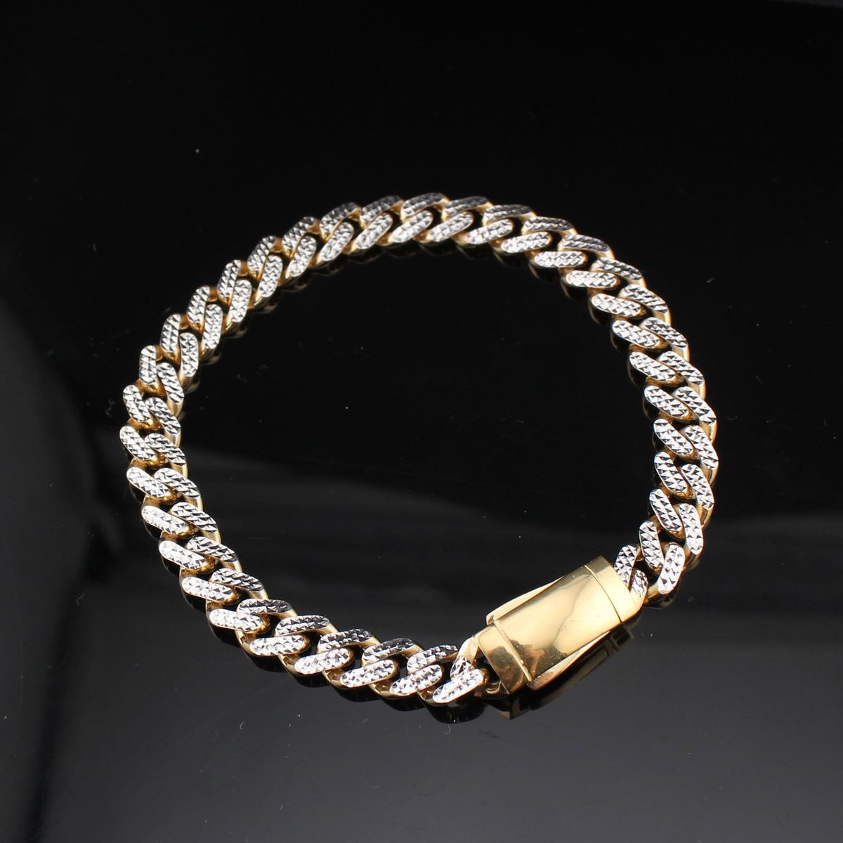 Pulsera Cubana de Oro de 10K Auténtico con Corte de Diamante