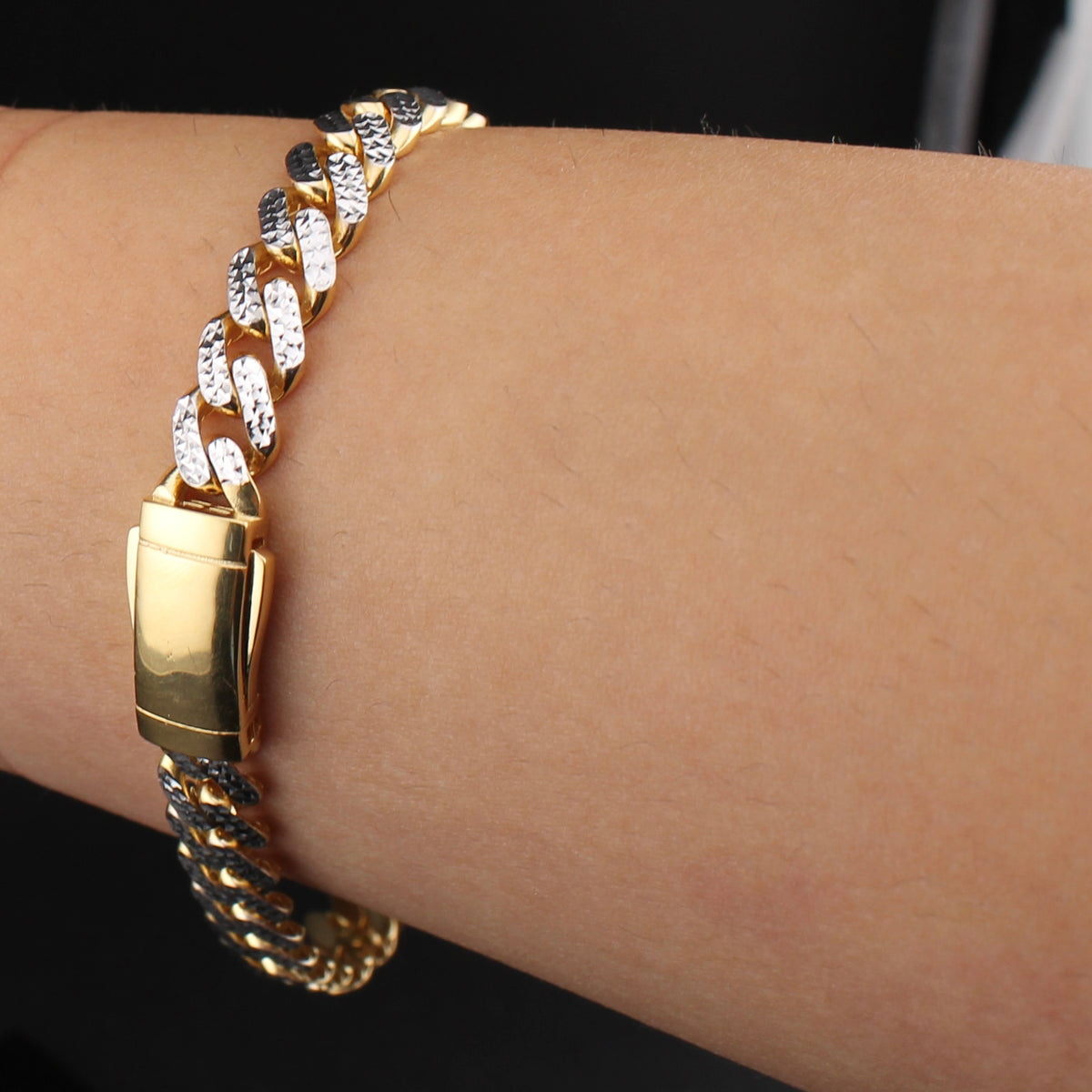 Pulsera Cubana de Oro de 10K Auténtico con Corte de Diamante