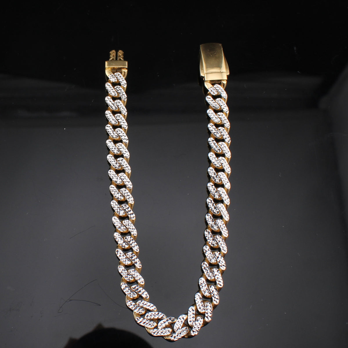 Pulsera Cubana de Oro de 10K Auténtico con Corte de Diamante