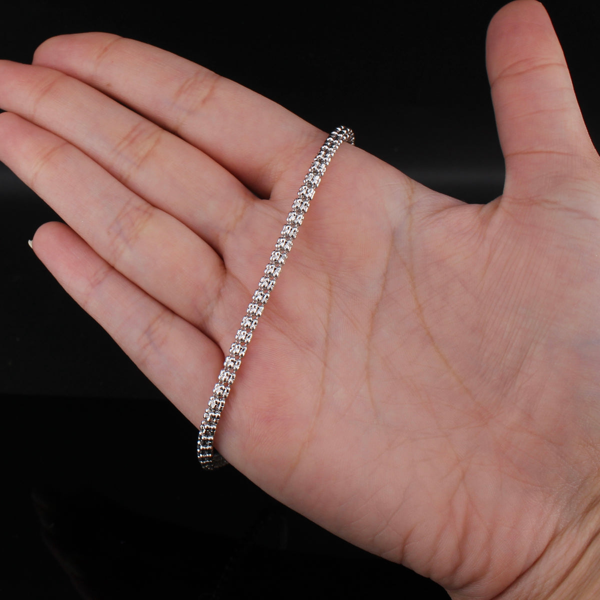 Pulsera de cadena de hielo de 3,4 mm de oro blanco de 10K auténtico
