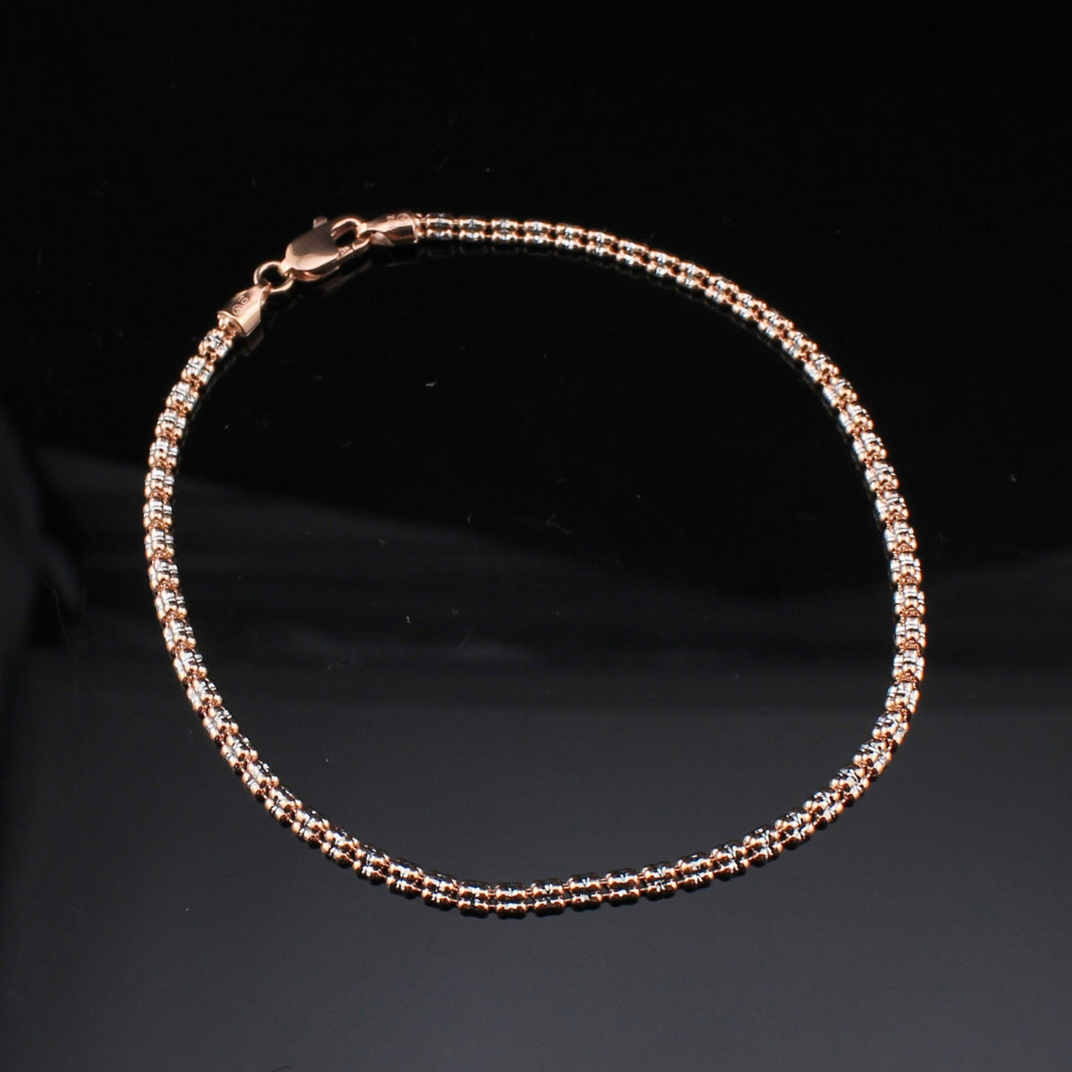 Pulsera de cadena con eslabones de oro rosa de 10K auténtico de 2,5 mm