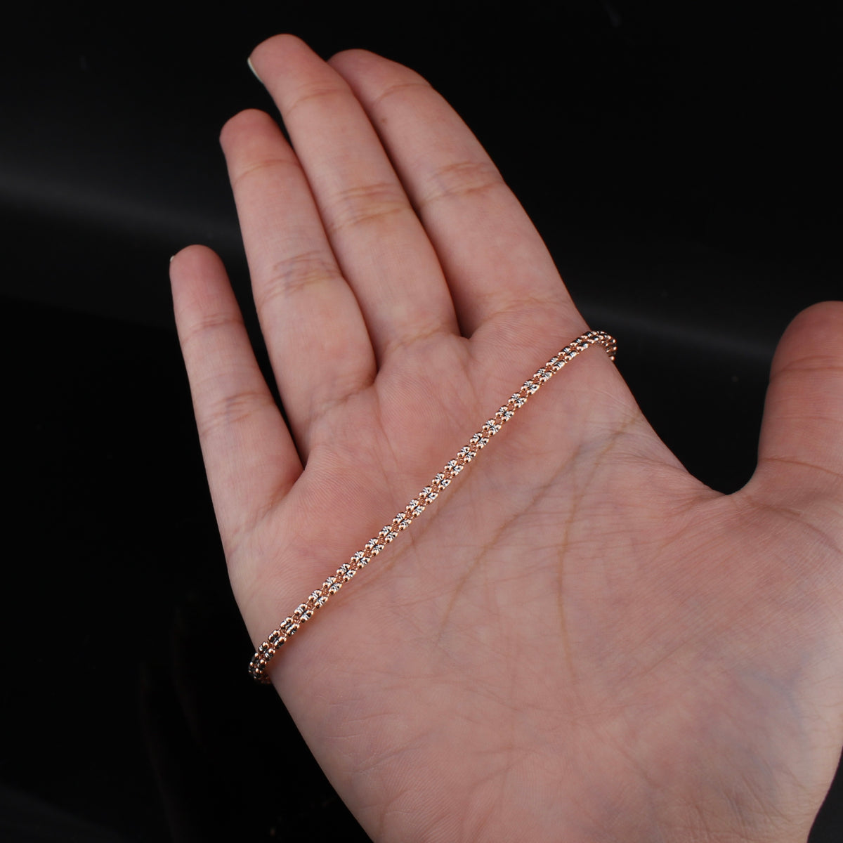 Pulsera de cadena con eslabones de oro rosa de 10K auténtico de 2,5 mm