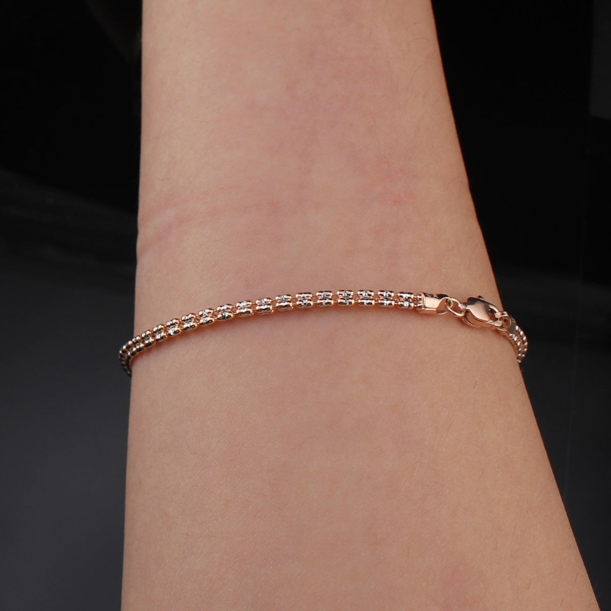 Pulsera de cadena con eslabones de oro rosa de 10K auténtico de 2,5 mm