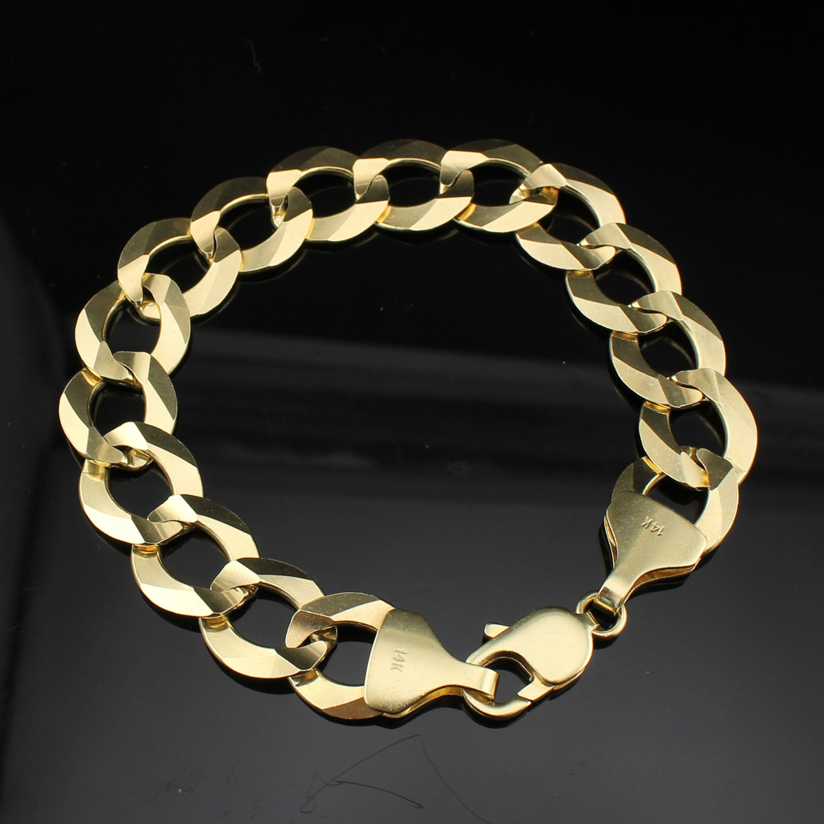 Pulsera Cubana de Oro Real de 14K y 15mm