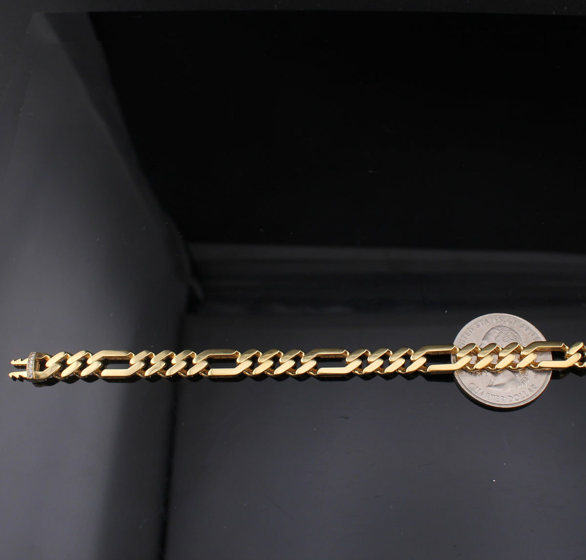 Pulsera estilo Monoco Figaro de oro de 14K de 6.5mm auténtico