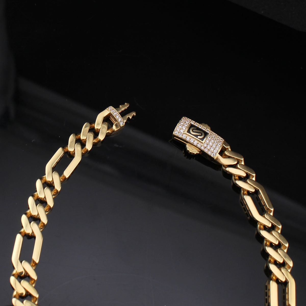 Pulsera estilo Monoco Figaro de oro de 14K de 6.5mm auténtico