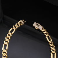 Pulsera estilo Monoco Figaro de oro de 14K de 6.5mm auténtico