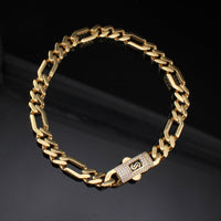 Pulsera estilo Monoco Figaro de oro de 14K de 6.5mm auténtico