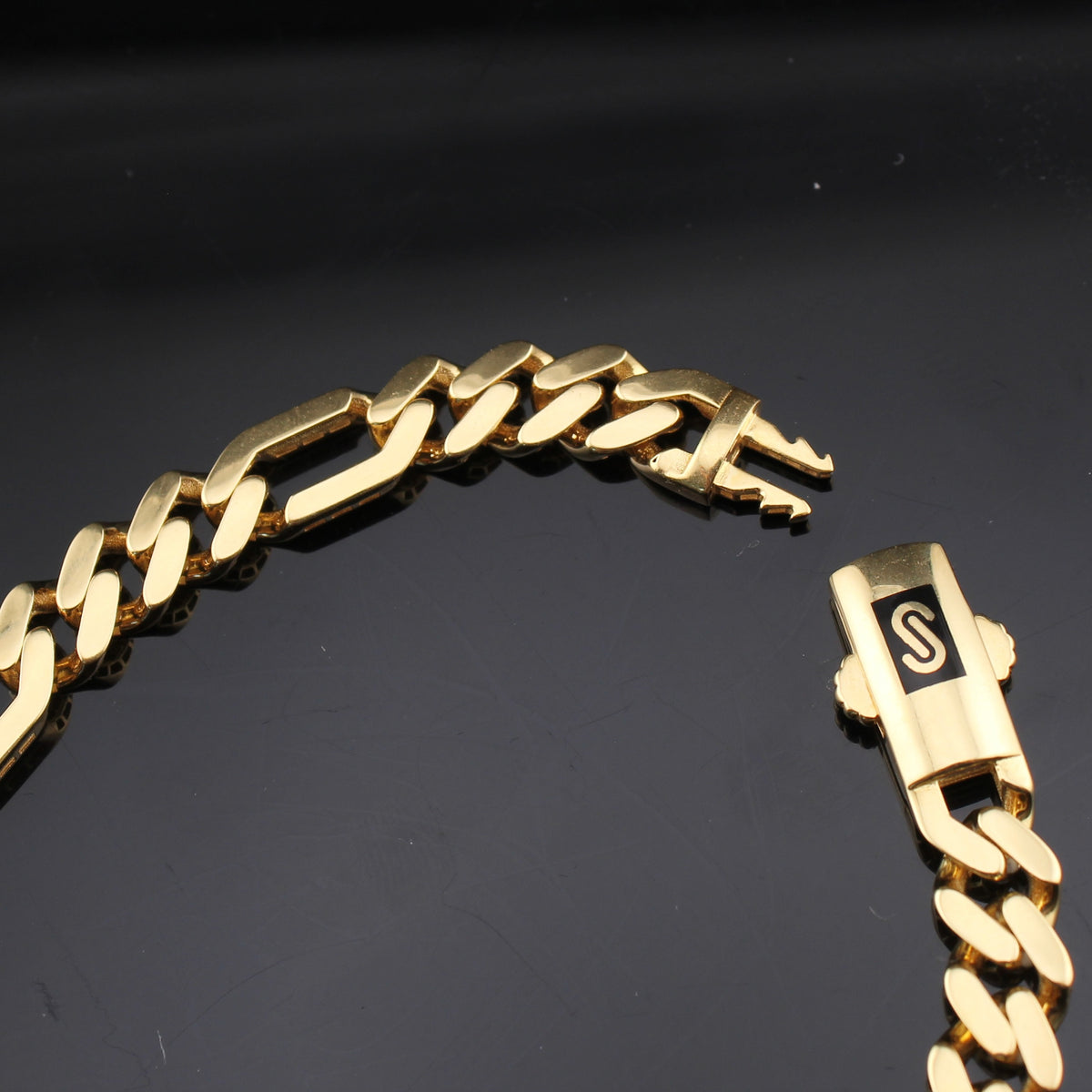 Pulsera estilo Monoco Figaro de oro de 14K de 6.5mm auténtico