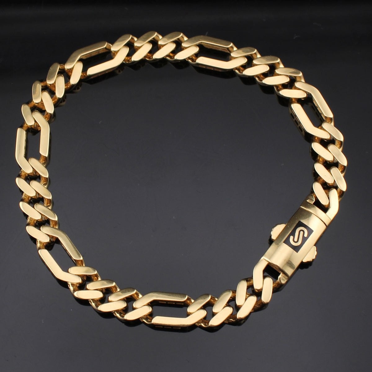 Pulsera estilo Monoco Figaro de oro de 14K de 6.5mm auténtico