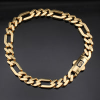 Pulsera estilo Monoco Figaro de oro de 14K de 6.5mm auténtico