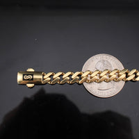 Pulsera de oro auténtico de 14K de 6.5mm estilo cubano Monoco