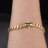 Pulsera de oro auténtico de 14K de 6.5mm estilo cubano Monoco