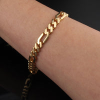 Pulsera estilo Monoco Figaro de oro de 14K de 6.5mm auténtico