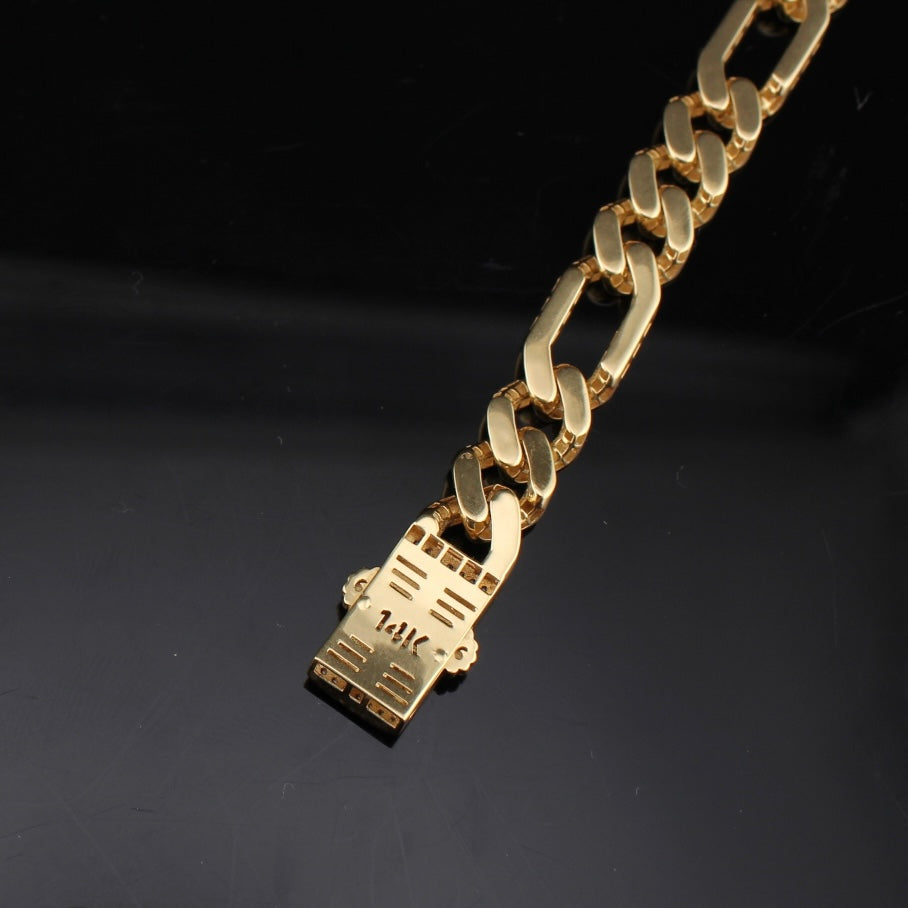 Pulsera de oro de 14 quilates de 8 mm, estilo Figaro Mónaco