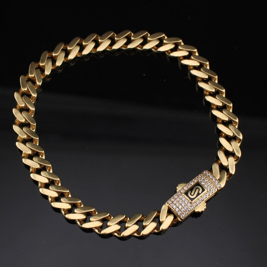 Real 14K Gold 6.5mm Cuban Monoco Style Bracelet